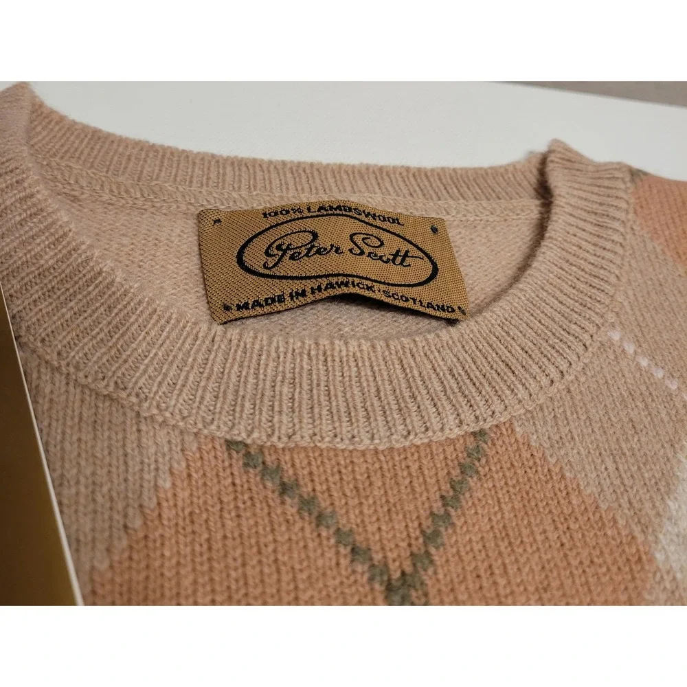 Peter Scott Lambswool Argyle Sweater Men S Oatmeal Royal Troon Golf Scotland NWT